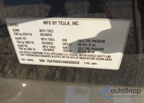 2022 Tesla Model Y Long Range Dual Motor All-Wheel Drive from USA, damaged, VIN 7SAYGDEE4NA006032
